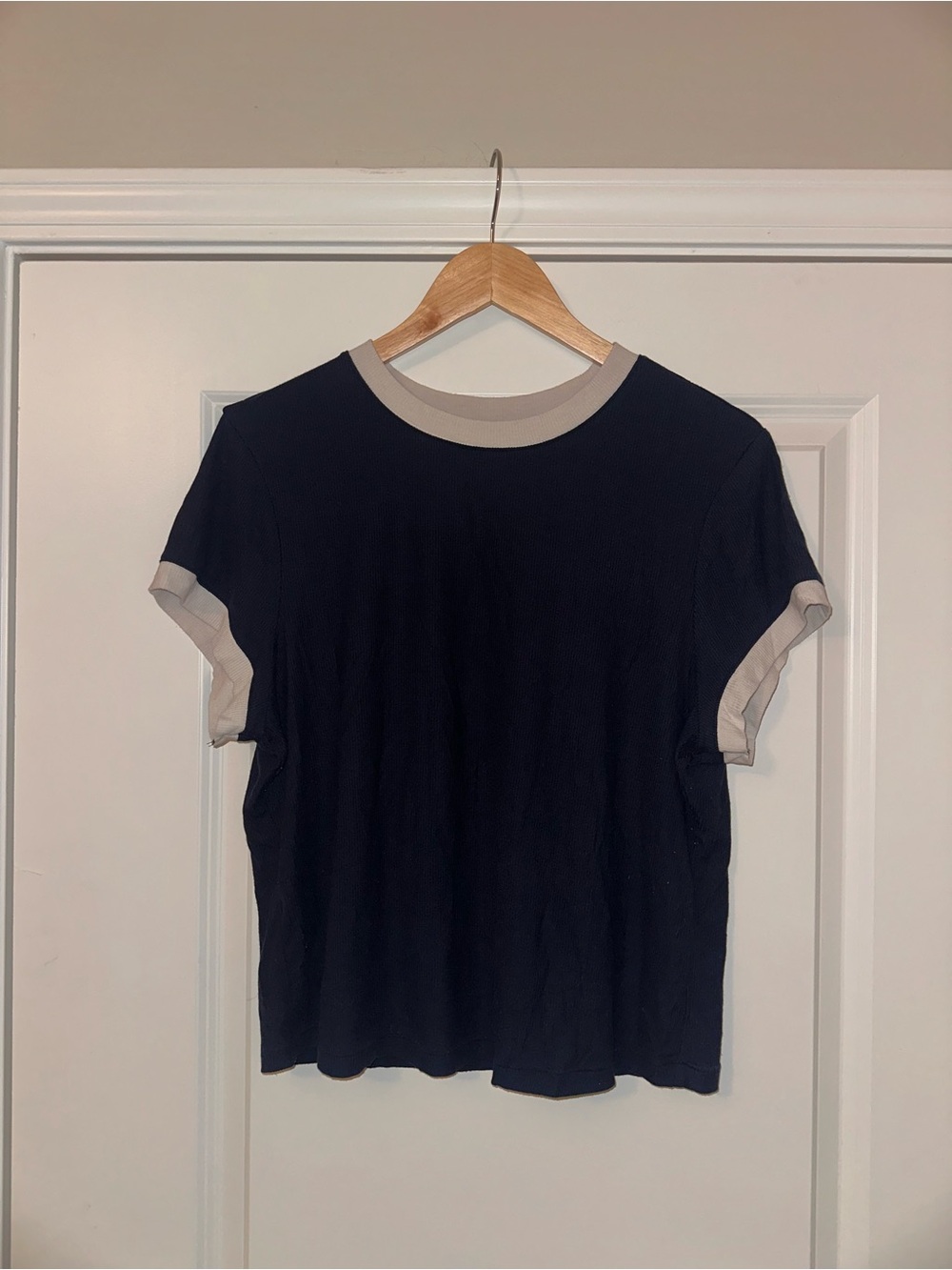 SKIMS Navy Short Sleeve Ringer Tee with Cream Trim